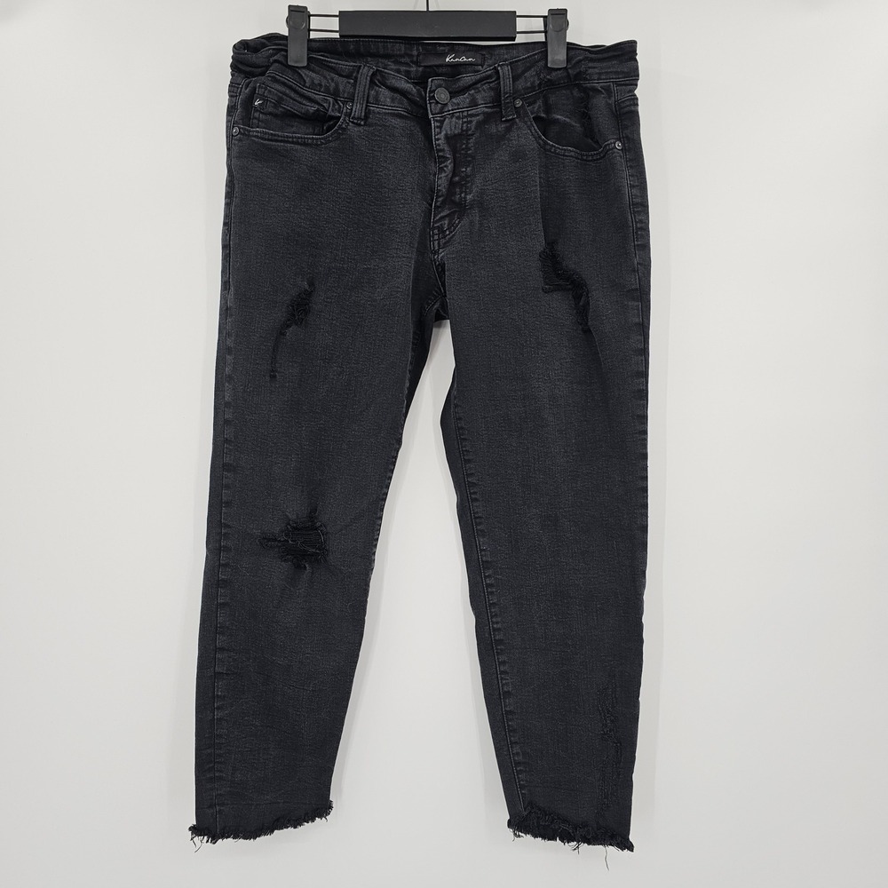KanCan Distressed Skinny Jeans Black Frayed Hem KC6108BK‎ Size 13 30
